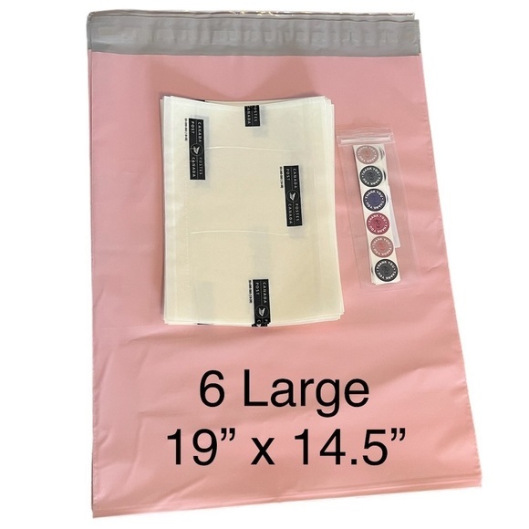 6 Poly Mailers 19” x 14.5 Large, Pink Bags & 12 Thank You Stickers - Picture 2 of 10